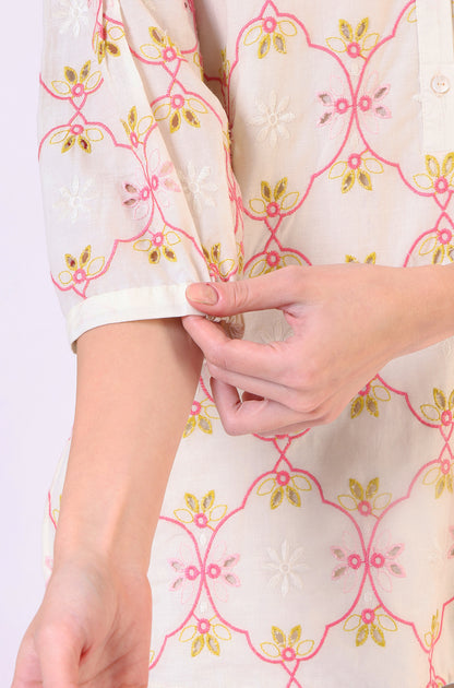 White Thread Embroidered Straight Pure Cotton Ethnic Lacetop