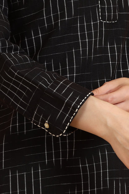 Black Ikkat Yarn Dyed Pure Cotton Straight Tunic