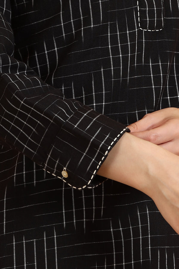 Black Ikkat Yarn Dyed Pure Cotton Straight Tunic