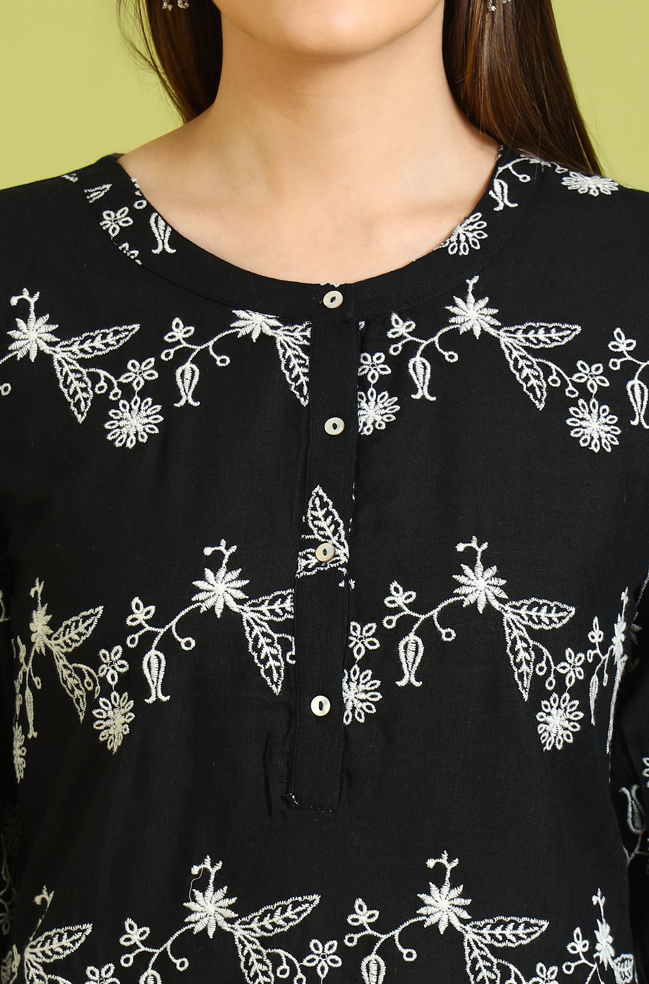 Black Embroidered Straight Rayon Top