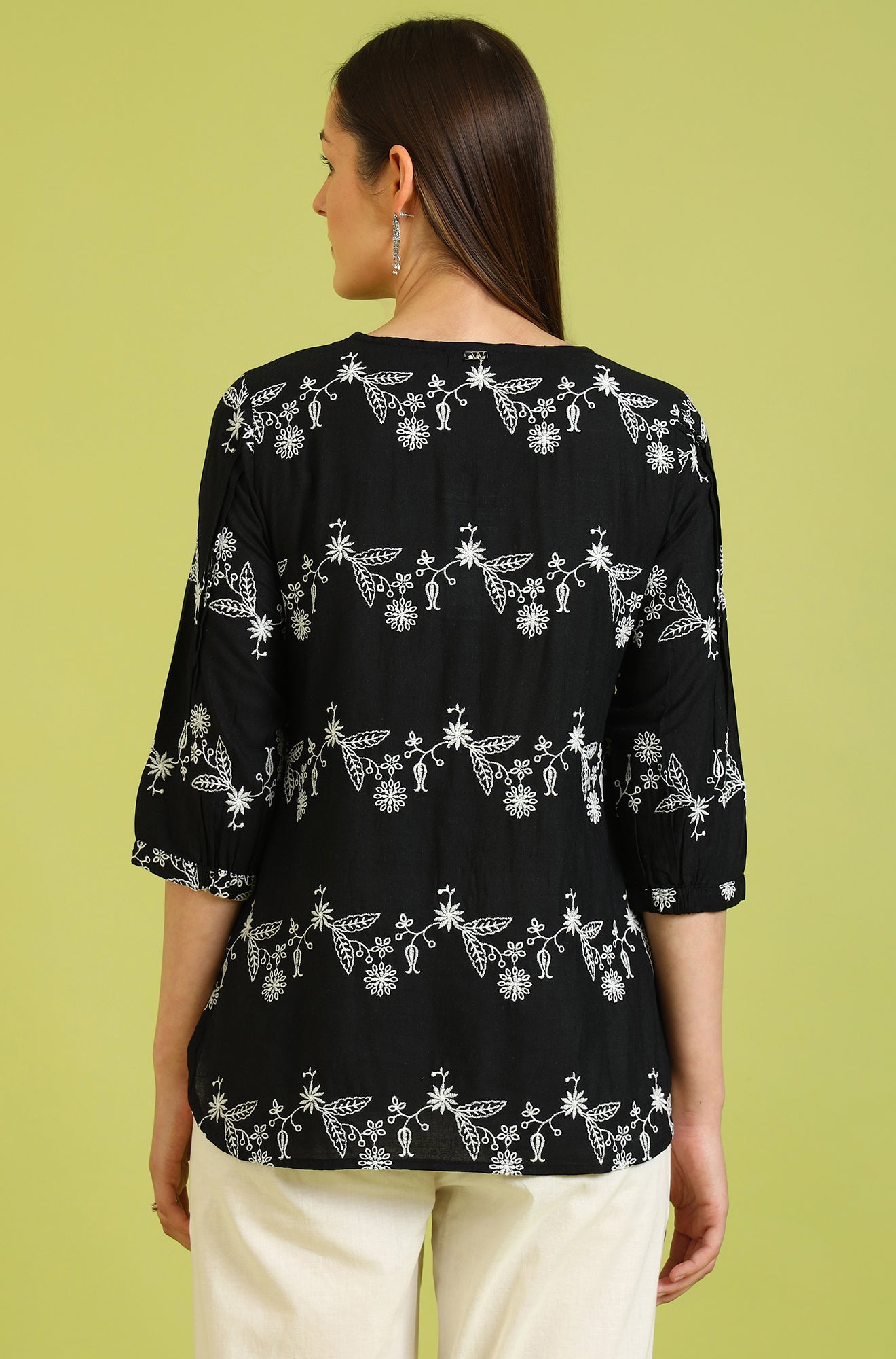 Black Embroidered Straight Rayon Top