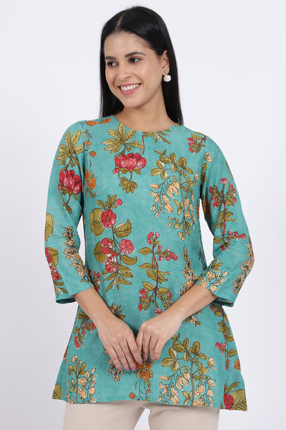 Green Floral Printed Straight Top