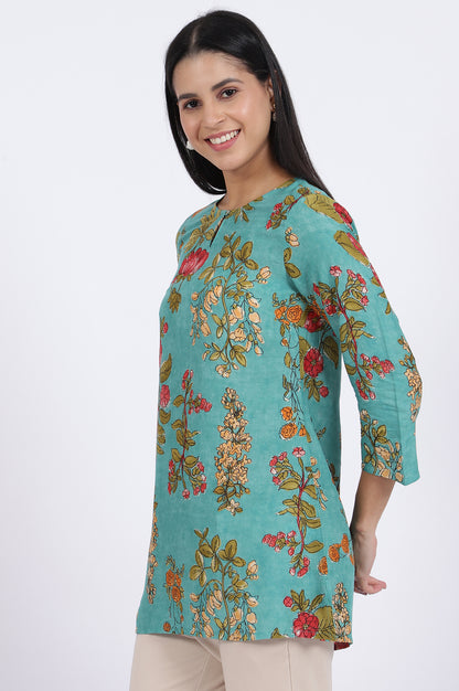 Green Floral Printed Straight Top