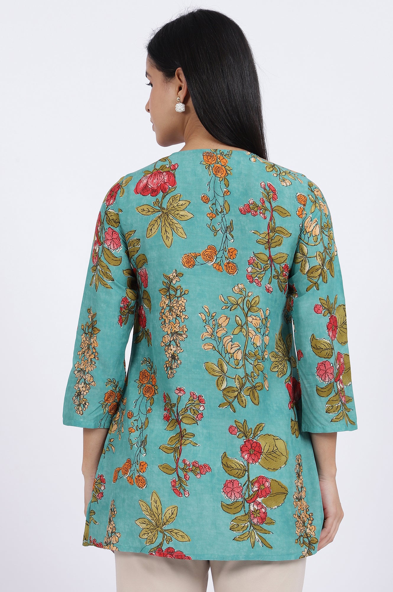 Green Floral Printed Straight Top