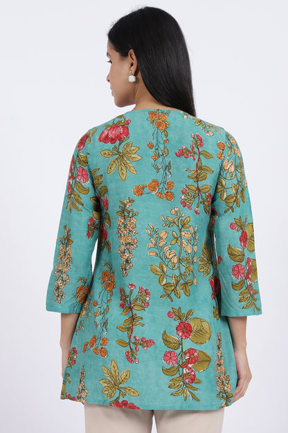 Green Floral Printed Straight Top