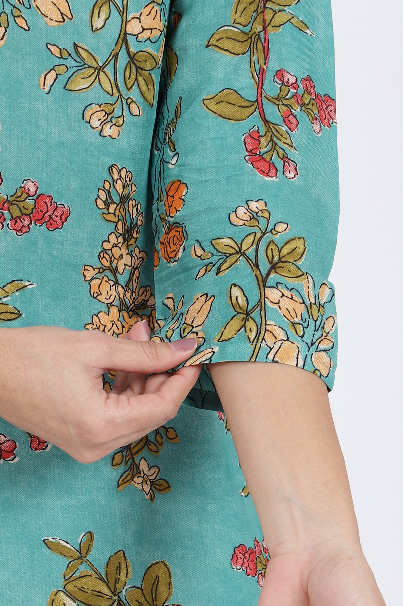 Green Floral Printed Straight Top