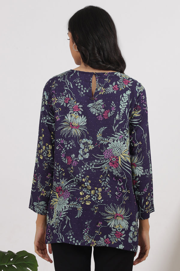 Grey Printed Swiss Dot A-line Pleated Top