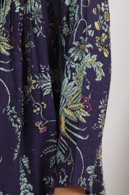 Grey Printed Swiss Dot A-line Pleated Top