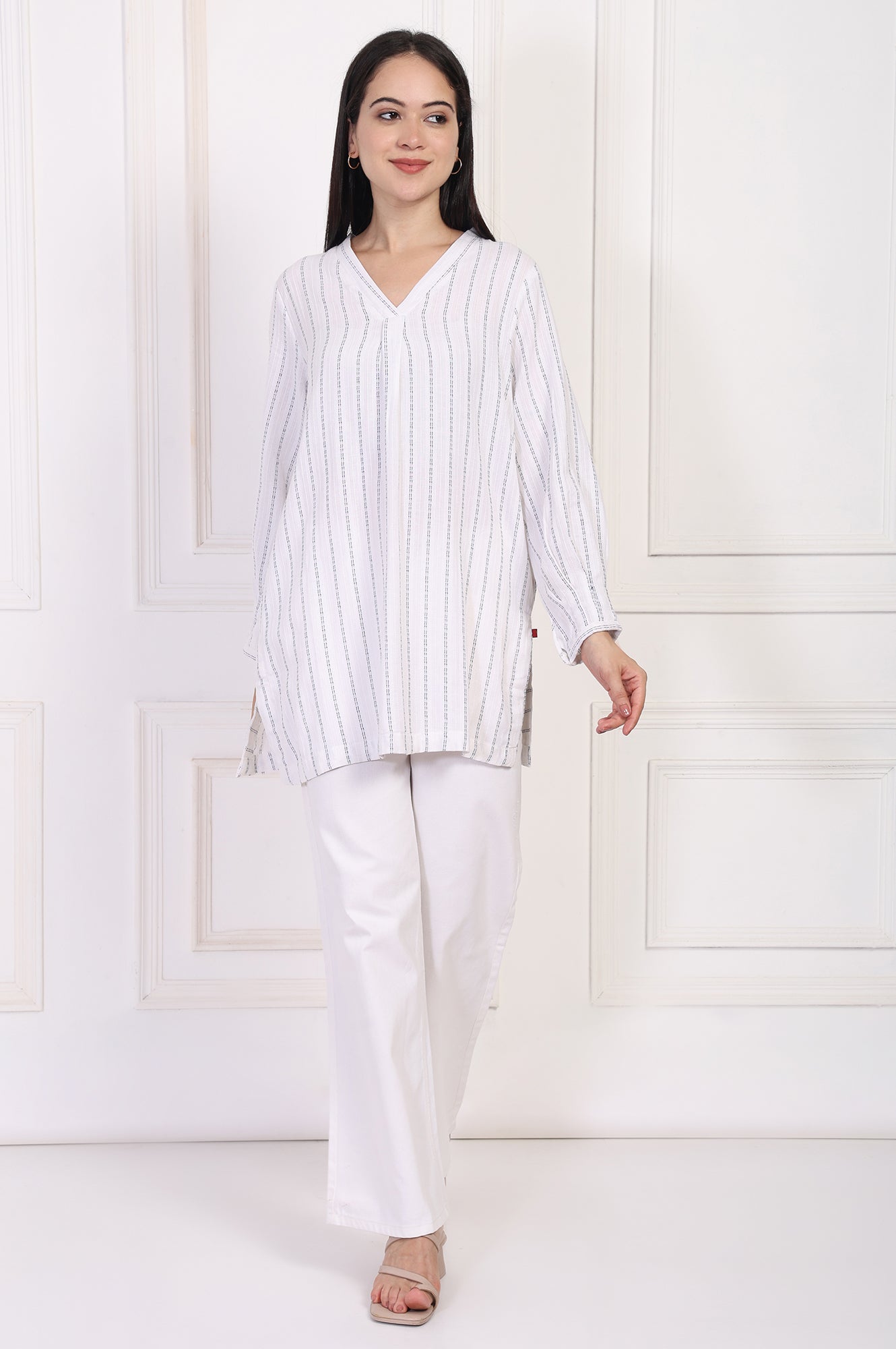 White Striped Straight Cotton Tunic