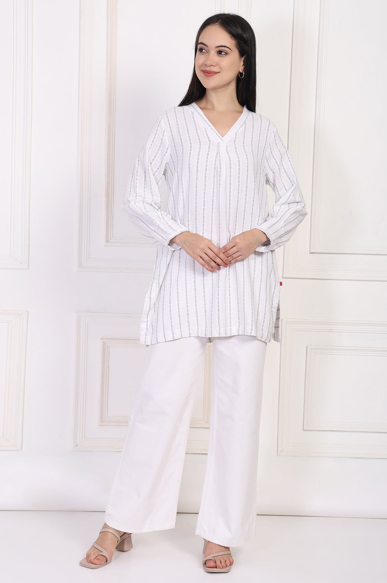 White Striped Straight Cotton Tunic