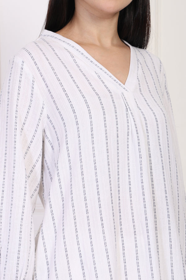 White Striped Straight Cotton Tunic