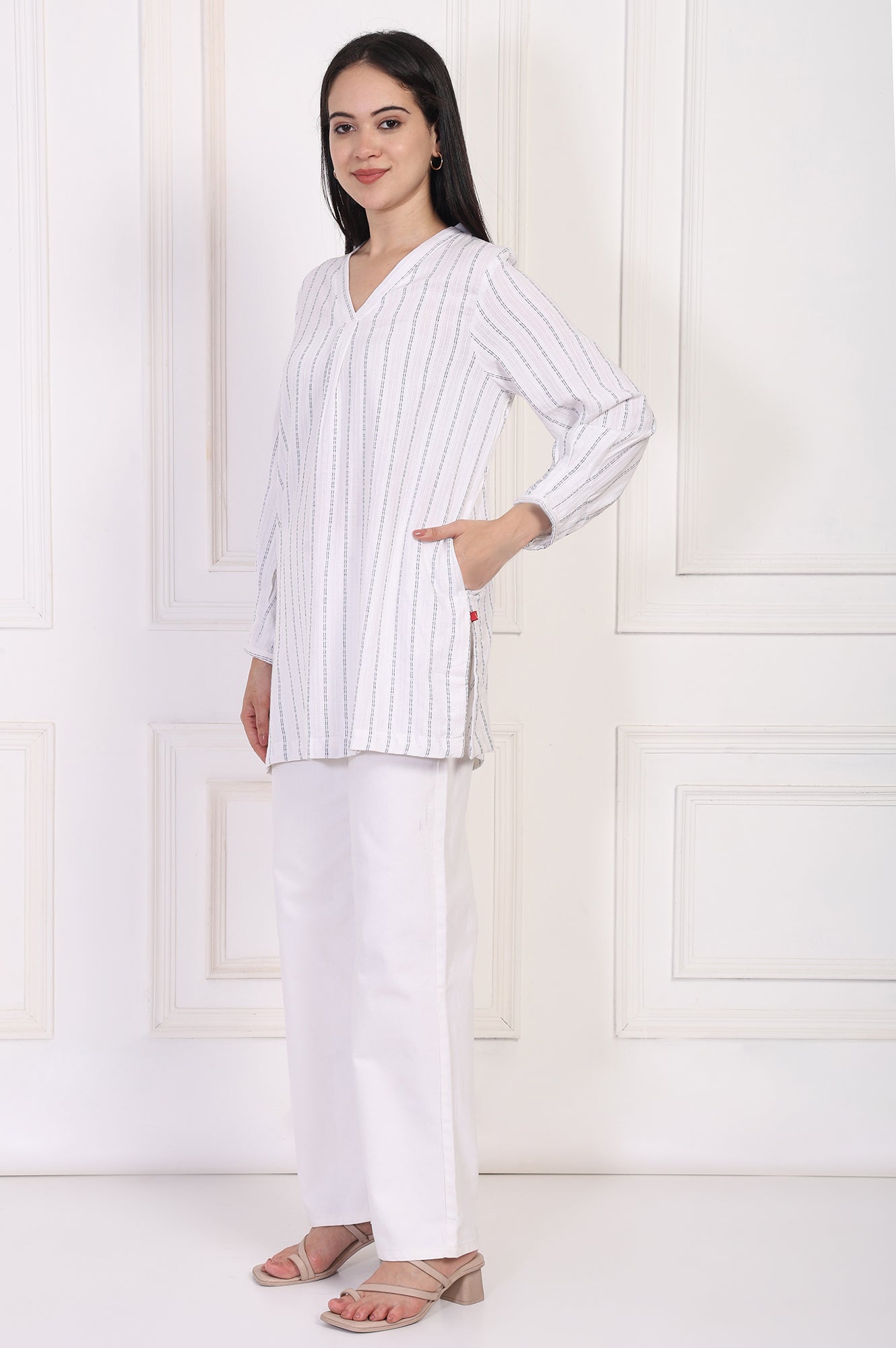 White Striped Straight Cotton Tunic