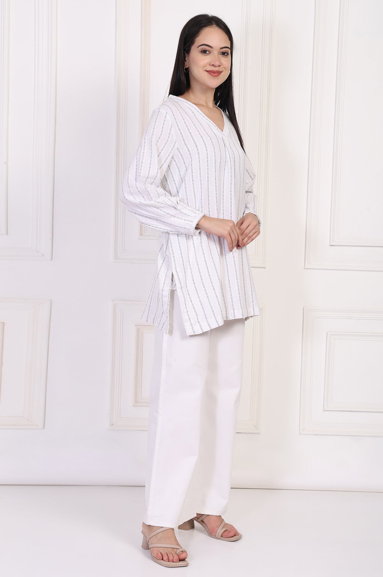 White Striped Straight Cotton Tunic