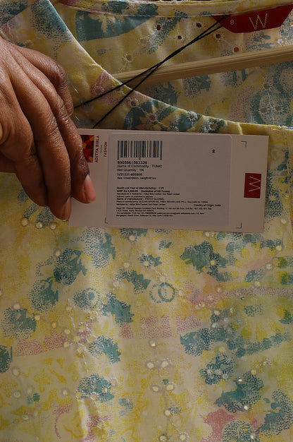 Light Yellow Floral Printed Schiffli Embroidered Fusion Top