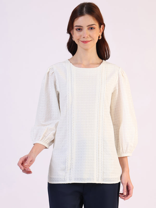 White Solid Straight Pure Cotton Top