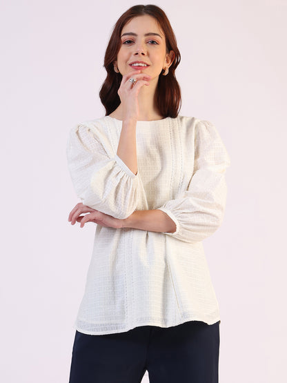 White Solid Straight Pure Cotton Top