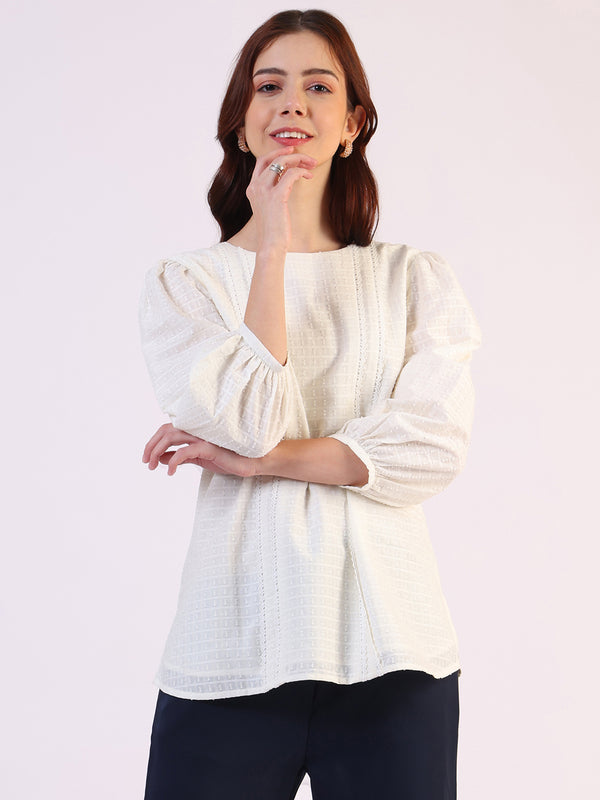 White Solid Straight Pure Cotton Top
