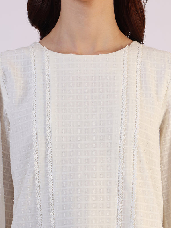 White Solid Straight Pure Cotton Top