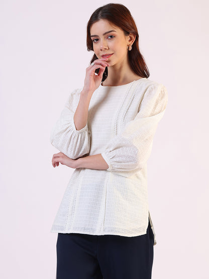 White Solid Straight Pure Cotton Top