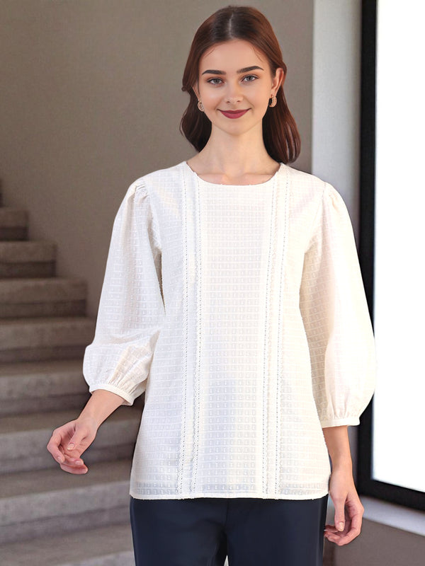 White Solid Straight Pure Cotton Top