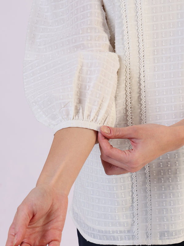 White Solid Straight Pure Cotton Top