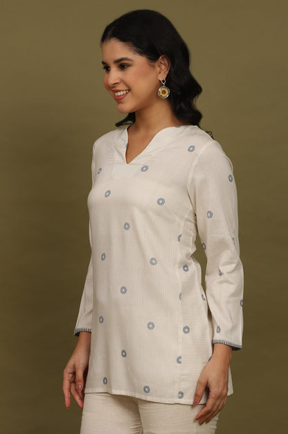 Beige Stripes Rayon Straight Top in Curved Neck