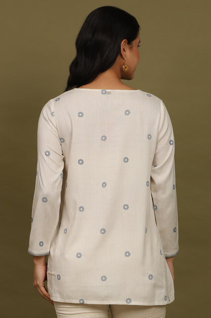 Beige Stripes Rayon Straight Top in Curved Neck