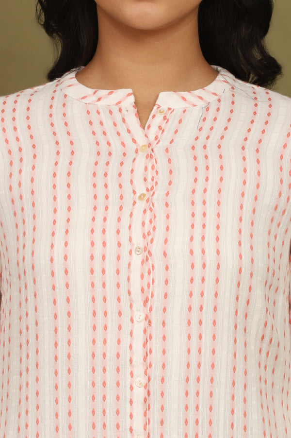 Pink And White Yarn Dyed Double Cloth Cotton Tunic