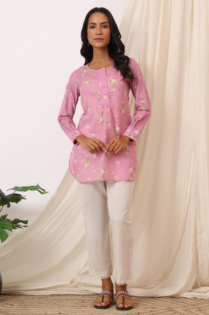 Pink Floral Printed Pure Cotton Summer Tunic