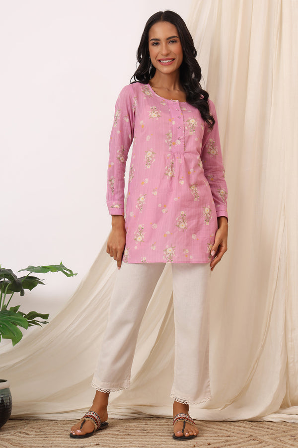 Pink Floral Printed Pure Cotton Summer Tunic