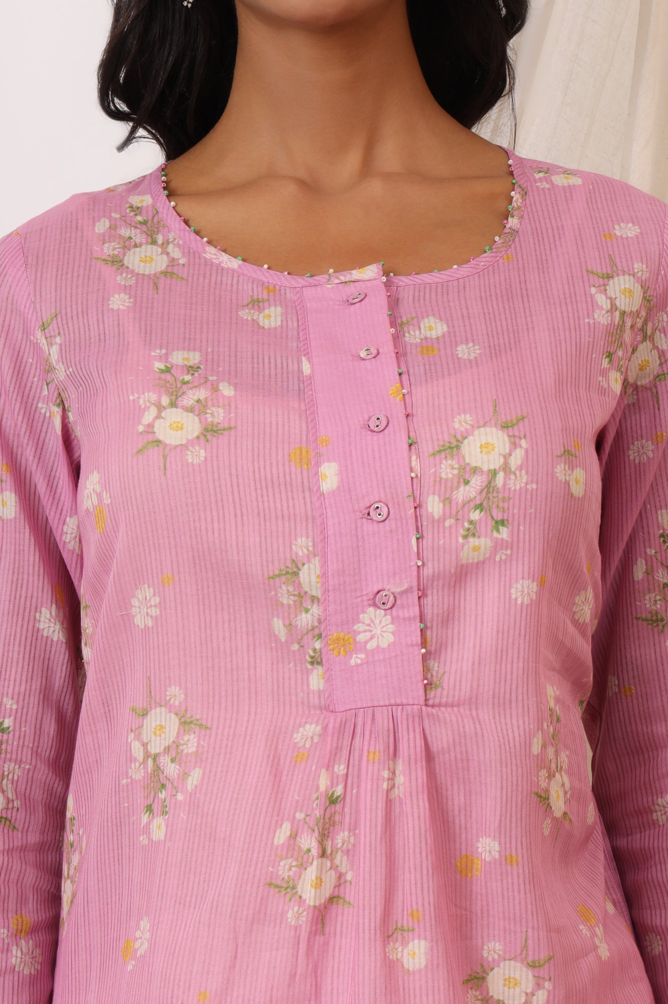 Pink Floral Printed Pure Cotton Summer Tunic