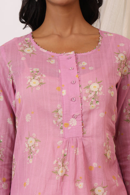 Pink Floral Printed Pure Cotton Summer Tunic