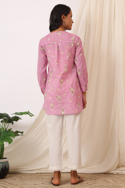 Pink Floral Printed Pure Cotton Summer Tunic