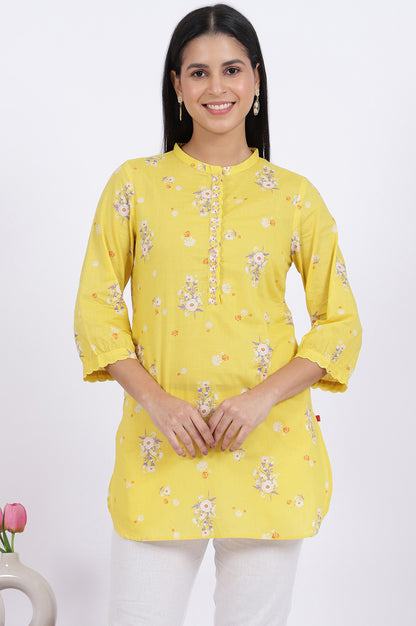 Yellow Floral Printed Straight Pure Cotton Tunic