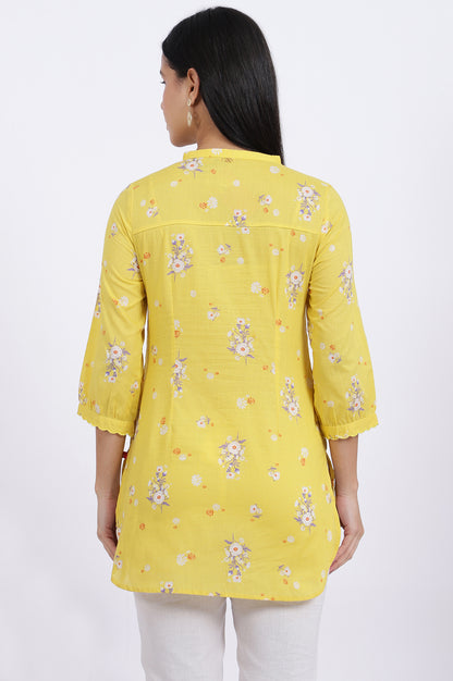 Yellow Floral Printed Straight Pure Cotton Tunic