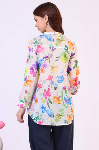 Multicolor Floral Printed Straight Pure Cotton Top