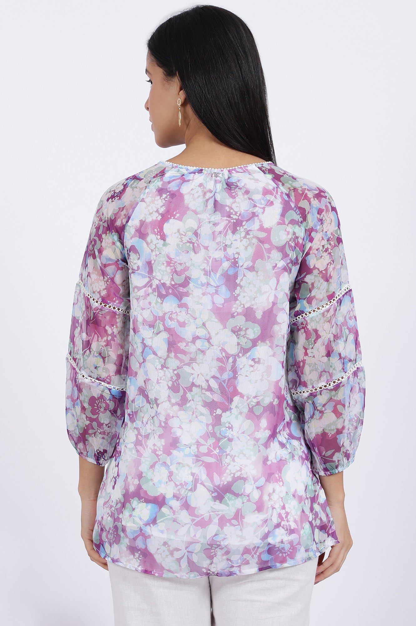 Multicoloured Floral Printed Straight Polyester Top