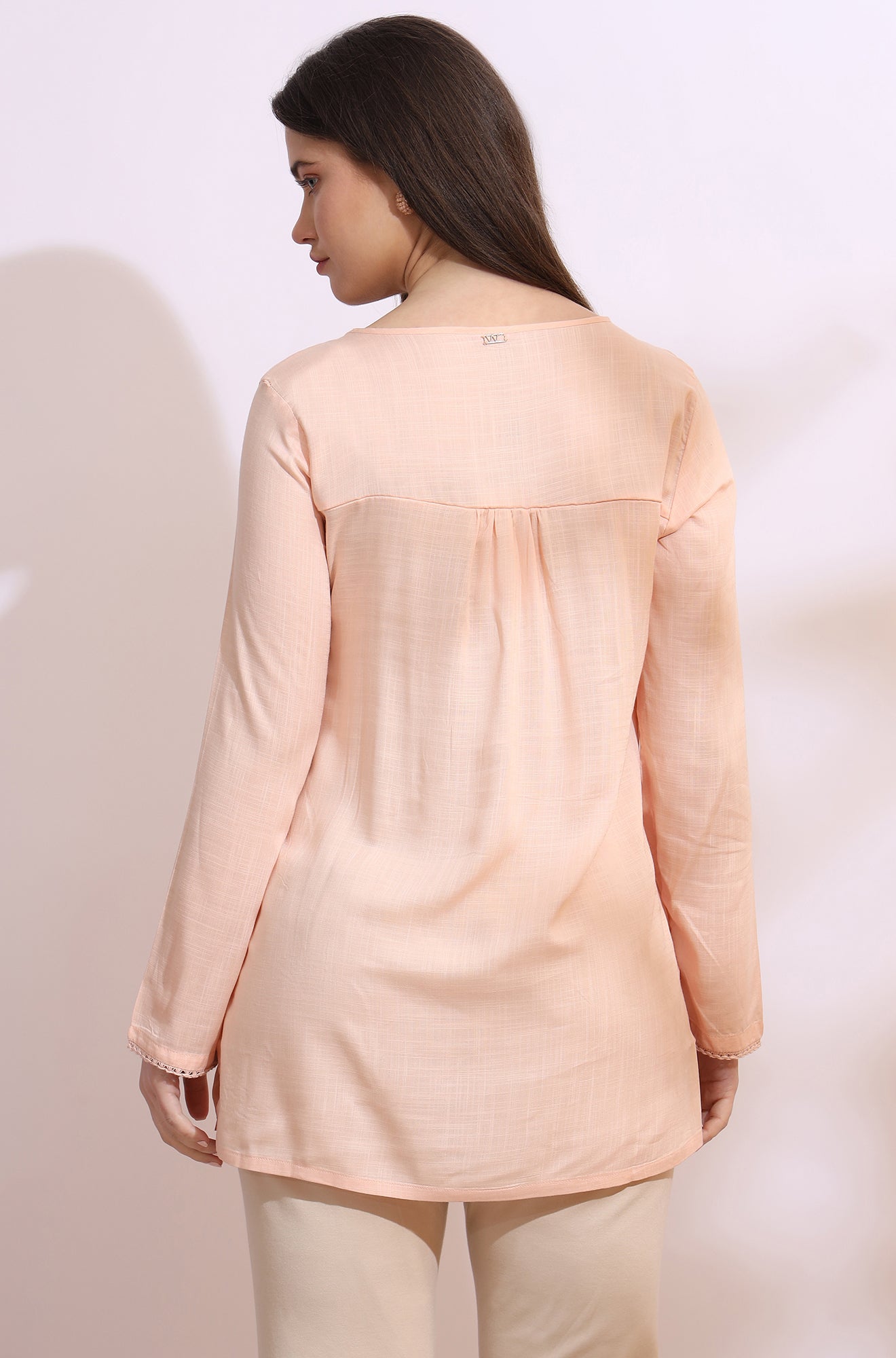 Pastel Pink Thread Embroidered Swiss Dot Ethnic Top