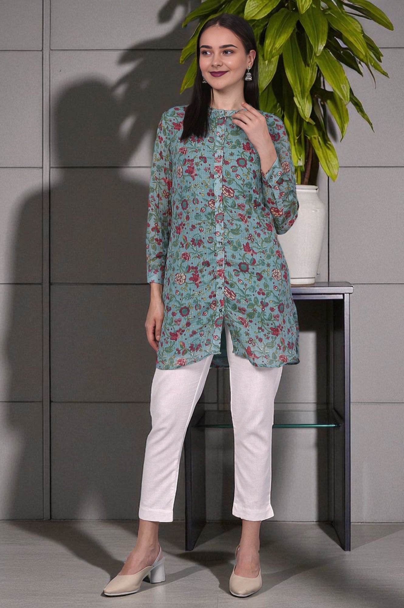 Green Floral Printed Kota Tunic