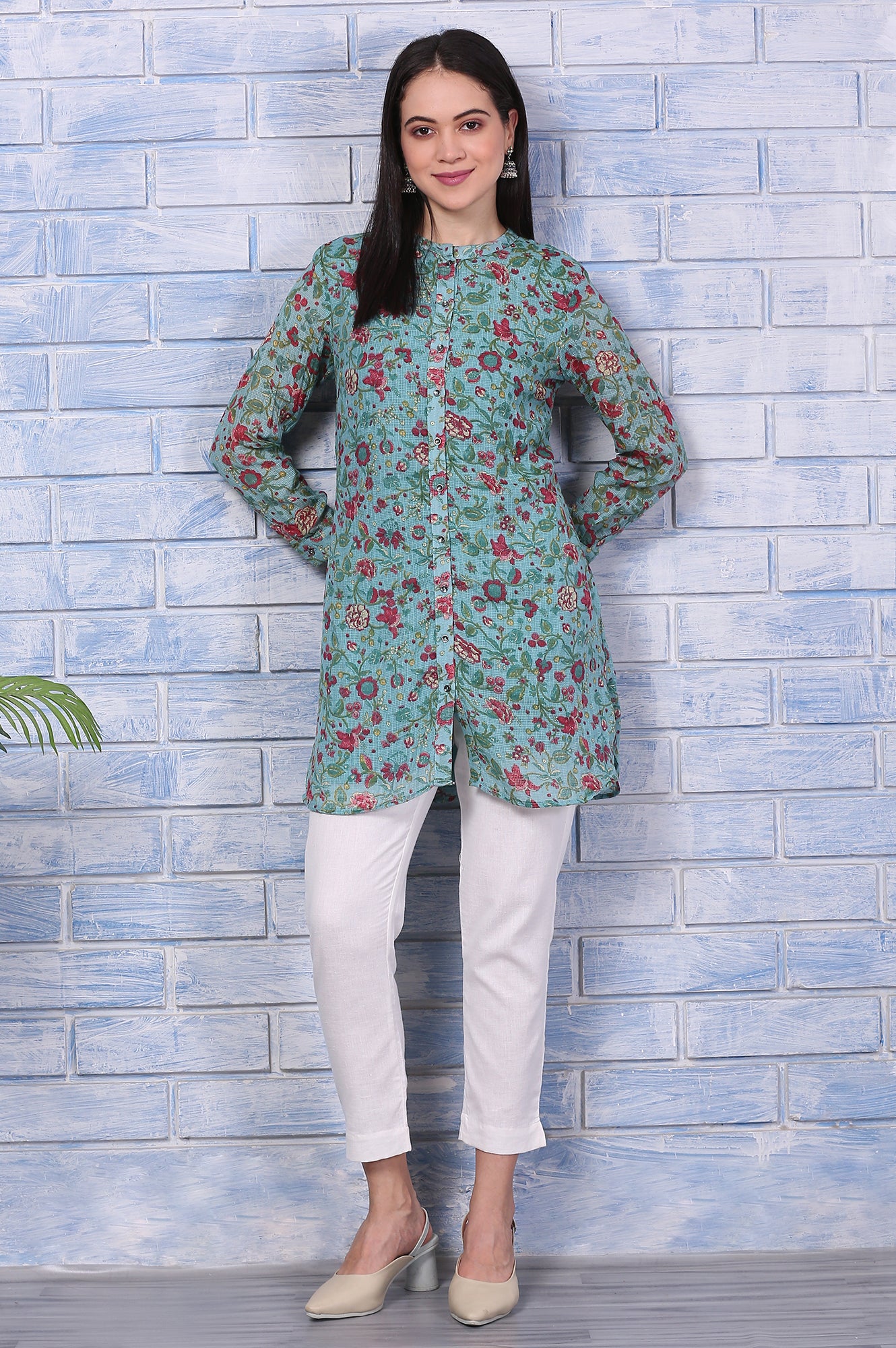 Green Floral Printed Kota Tunic