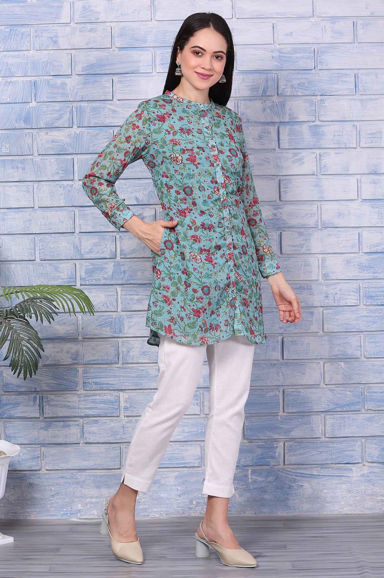 Green Floral Printed Kota Tunic