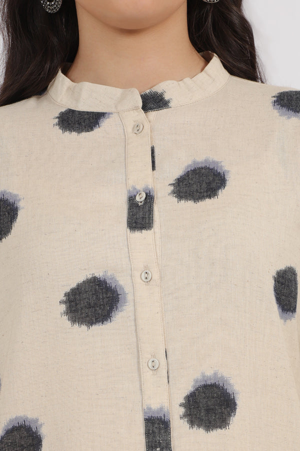 Off-White Polka Printed Cotton Flax Shirt