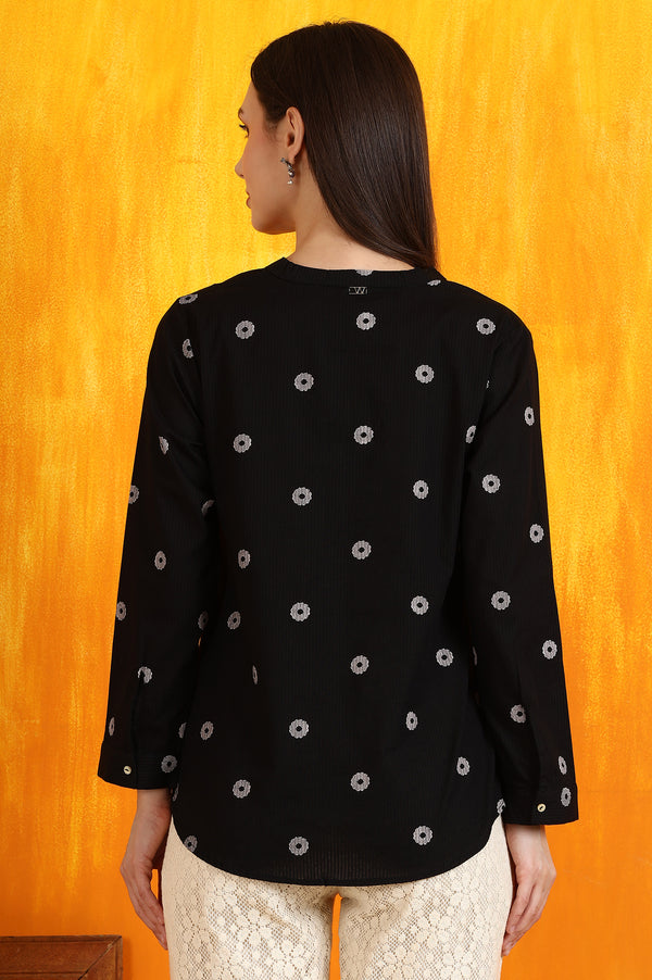 Black Printed Pure Cotton Button Down Shirt