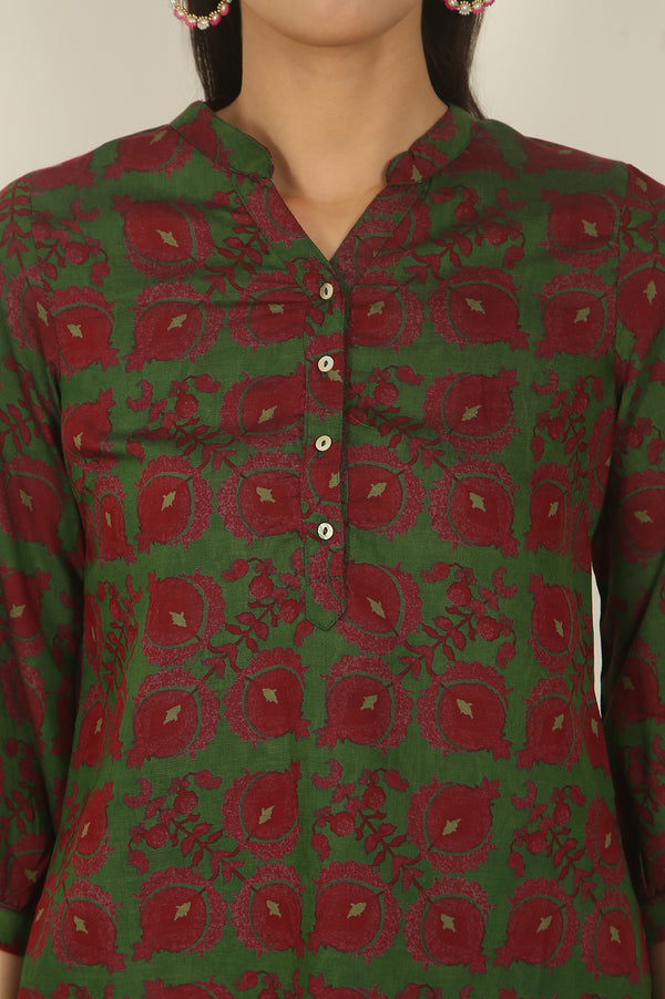 Green Printed Crepe Straight Top