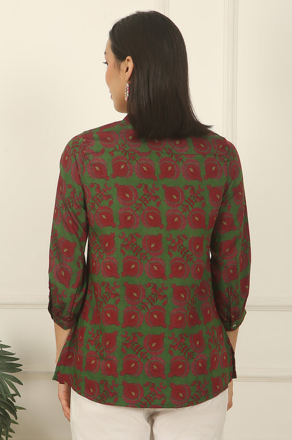 Green Printed Crepe Straight Top