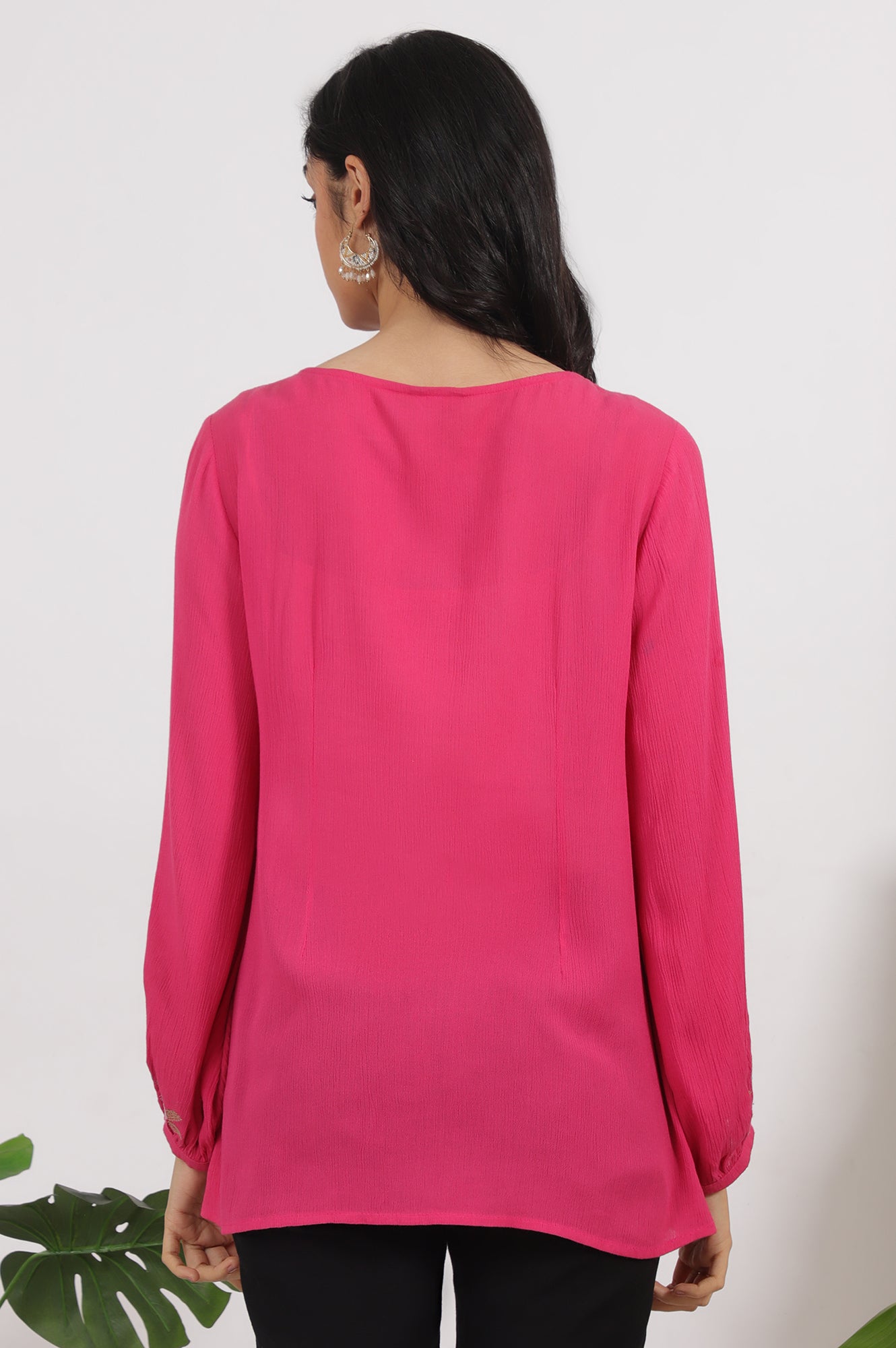 Pink Embroidered Rayon Crepe Straight Top