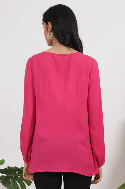 Pink Embroidered Rayon Crepe Straight Top