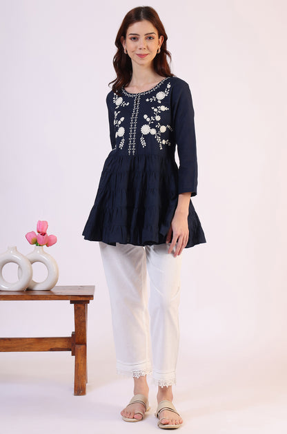 Embroidered  Flared Pure Cotton Top