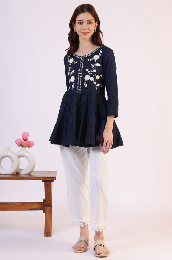 Embroidered  Flared Pure Cotton Top
