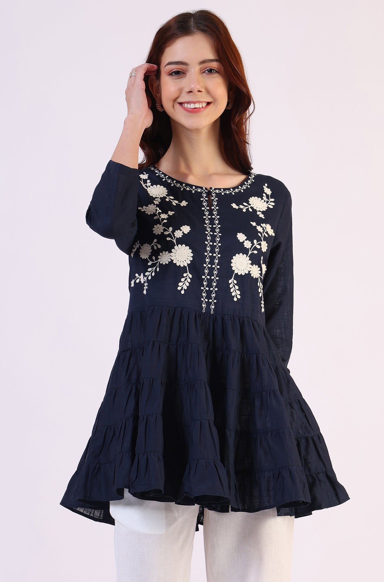 Embroidered  Flared Pure Cotton Top
